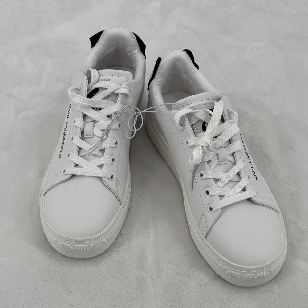 Karl Lagerfeld Paris White Leather Chella Cat Face Logo Sneakers Women's size 7 - Picture 2 of 5